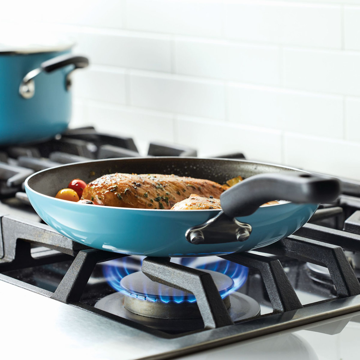 Farberware Cookstart Aluminum DiamondMax Nonstick Cookware Set, 15-Piece, Aqua